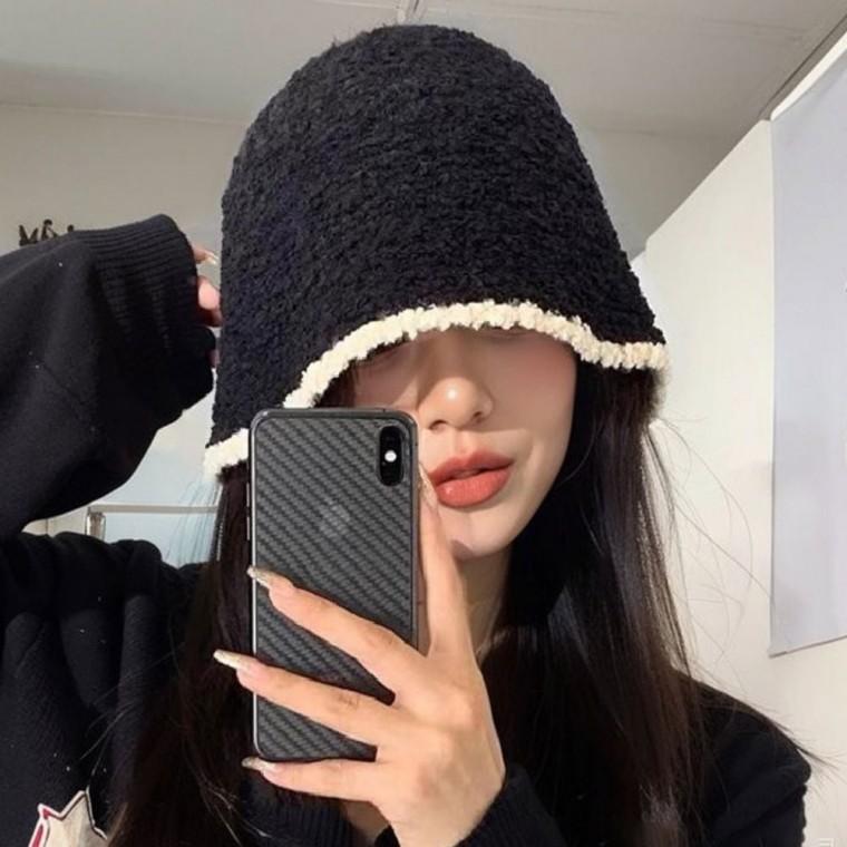 배색 니트 벙거지모자 겨울 버킷햇 뽀글이 여자