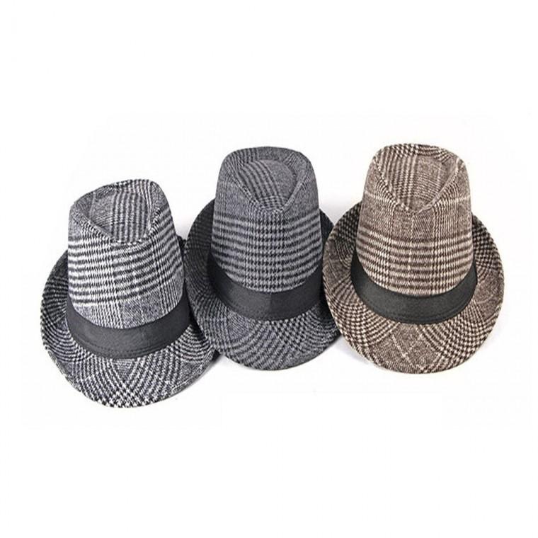 방한모자 남자 체크 페도라 중년 중절모 겨울 모직