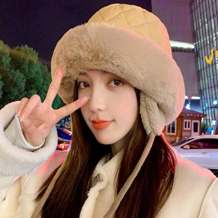 여자 방한모자 겨울 퍼 안감 퀼팅 귀달이 버킷햇