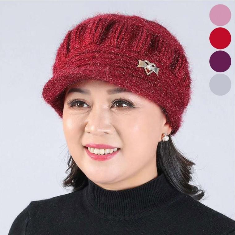 하트 챙있는 겨울 여자 털 안감 기모 중년 니트모자