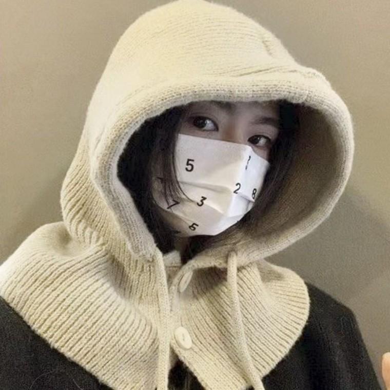 겨울 페이크후드 여자 여유핏 워머 니트 바라클라바