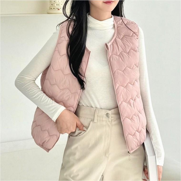 5컬러 조끼 겨울 레이어드 누빔 베스트 라운드넥 패딩 여자