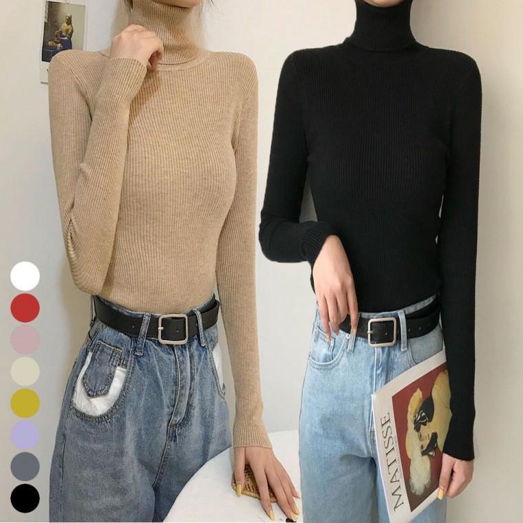 여자 폴라 겨울 슬림핏 니트 터틀넥 이너 골지 티셔츠