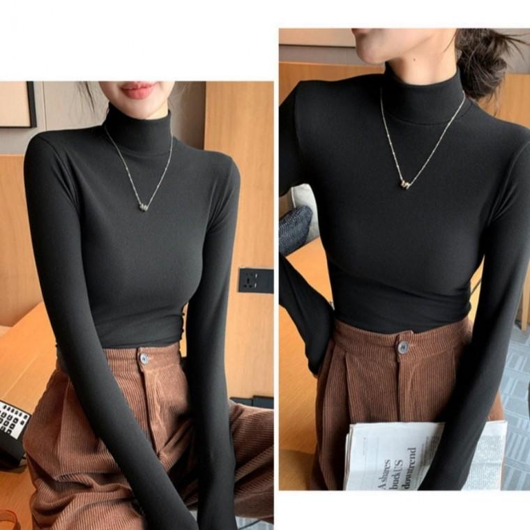 니트 여자 골지 겨울 얇은 티셔츠 이너 반목티 폴라