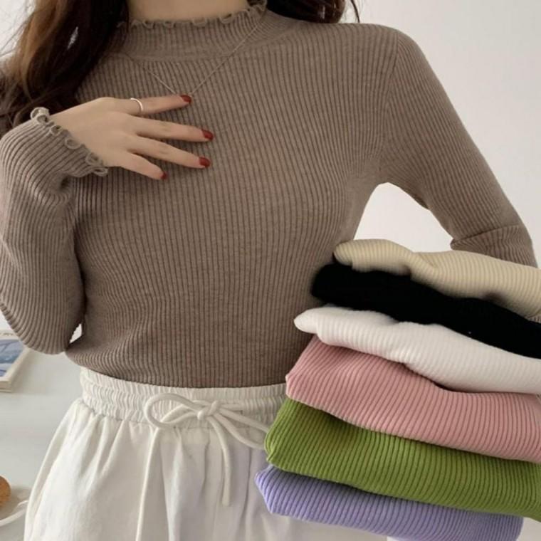 여자 튤립넥 하프넥 반폴라티 골지니트 겨울이너