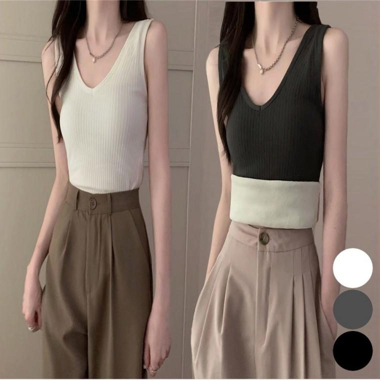 슬림 민소매 골지 겨울 퍼 안감 이너 여자 니트 나시