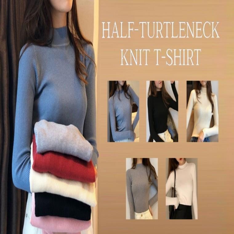 반목 이너 골지 겨울 슬림핏 니트 하프넥 여자 폴라티