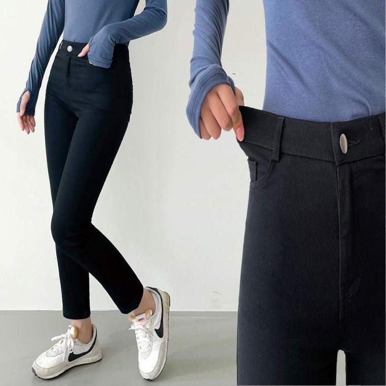 데님 스키니 기모 진 청바지 겨울 일자핏 여자 블랙