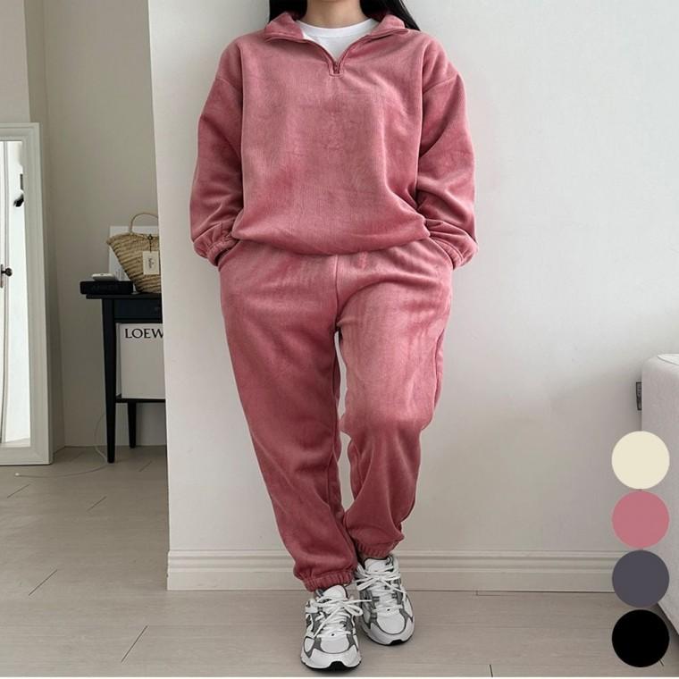 기모안감 트레이닝복 여자 세트 겨울 조거팬츠 반집업