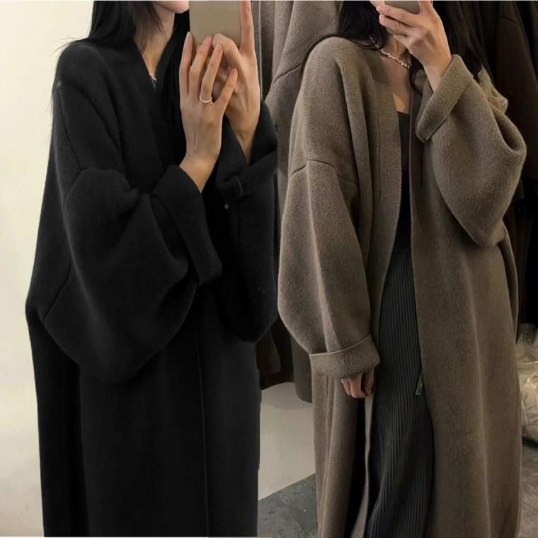 코트 겨울 오픈 여자 스타일 아우터 가디건 루즈핏