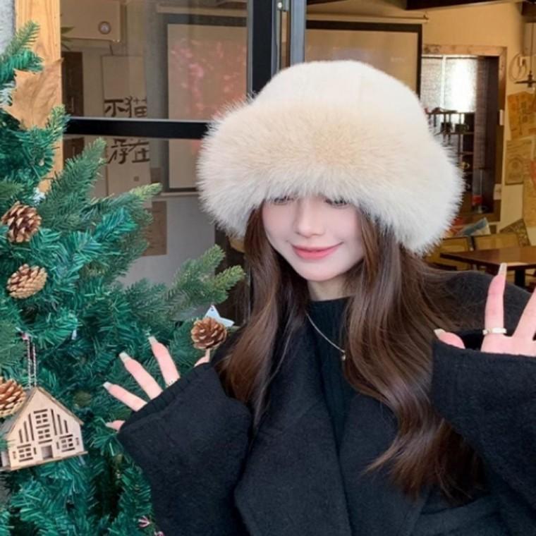 여자 인조모피 방한 풍성 3컬러 버킷햇 겨울 털모자 퍼