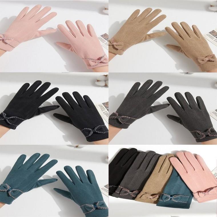 가능 겨울 여자 여자 리본장갑 장갑 터치 벨벳