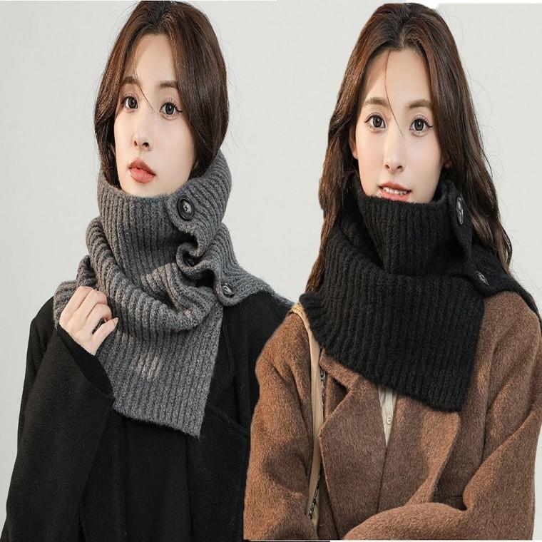 보온 니트 여자 넥워머 머플러 단추 겨울 목도리 버튼