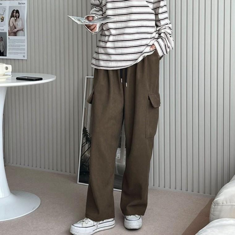 코듀로이 남자 바지 안감 겨울 밴딩 기모 카고팬츠