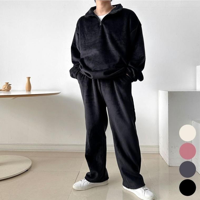 일자바지 트레이닝복 겨울 세트 반집업 남자 기모안감