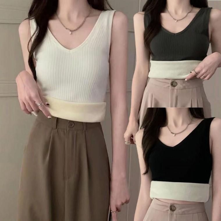 민소매 나시 기모 여자 겨울 이너티 골지 안감 보온