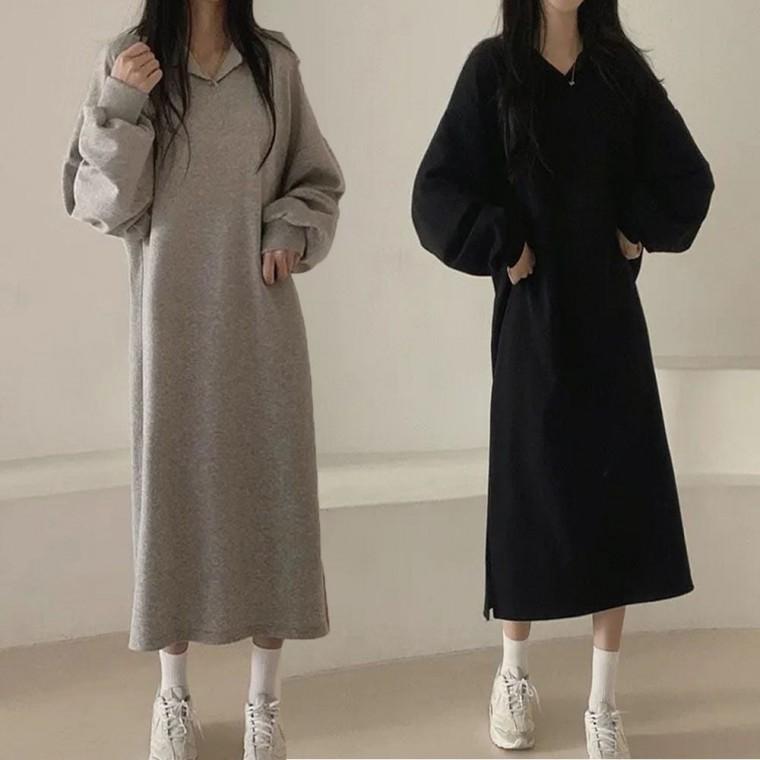 롱원피스 데일리 루즈핏 여자 편한 겨울 카라