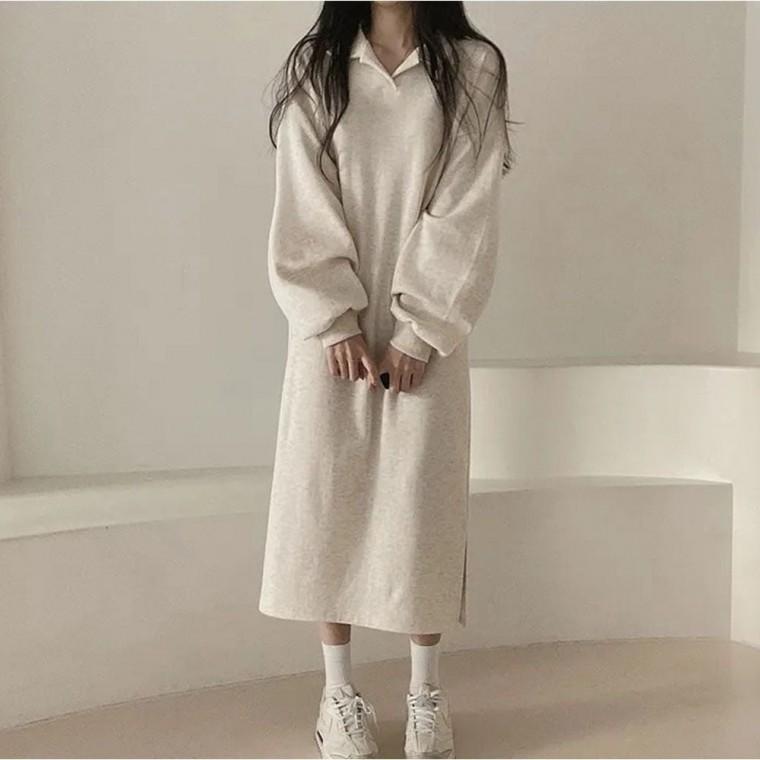 면 카라 원피스 롱 데일리 겨울 루즈핏 여자 편한