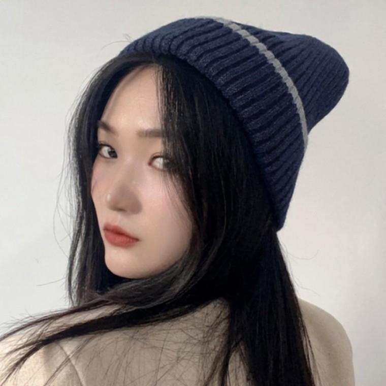 안감 기모 패션 니트 네이비 비니 모자 겨울 보들보들