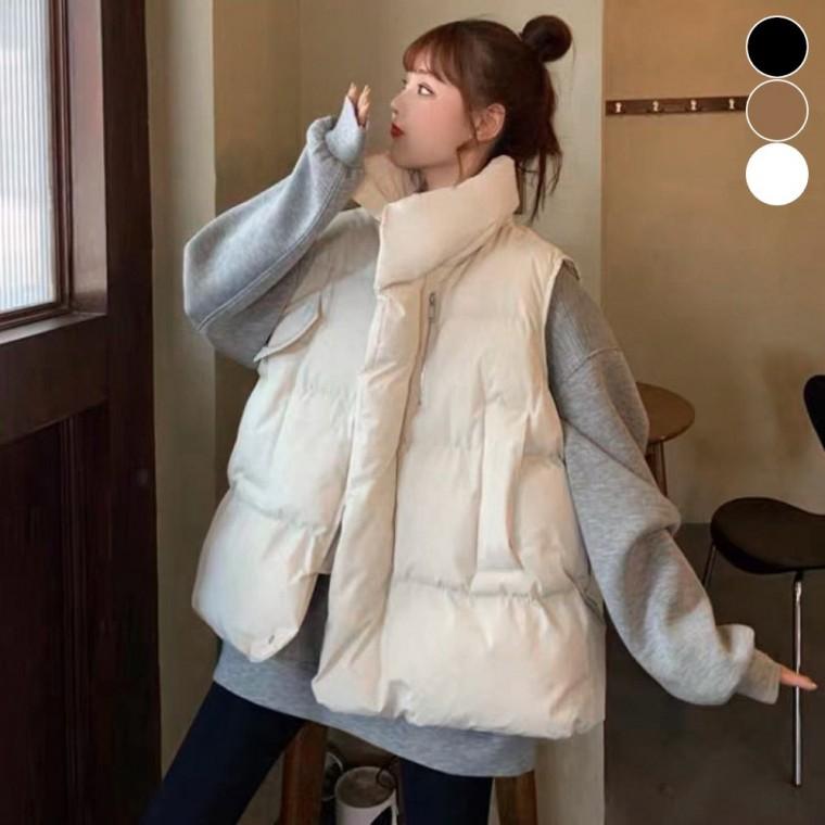 여자 오버핏 겨울 포근한 데일리룩 패딩조끼 패쪼