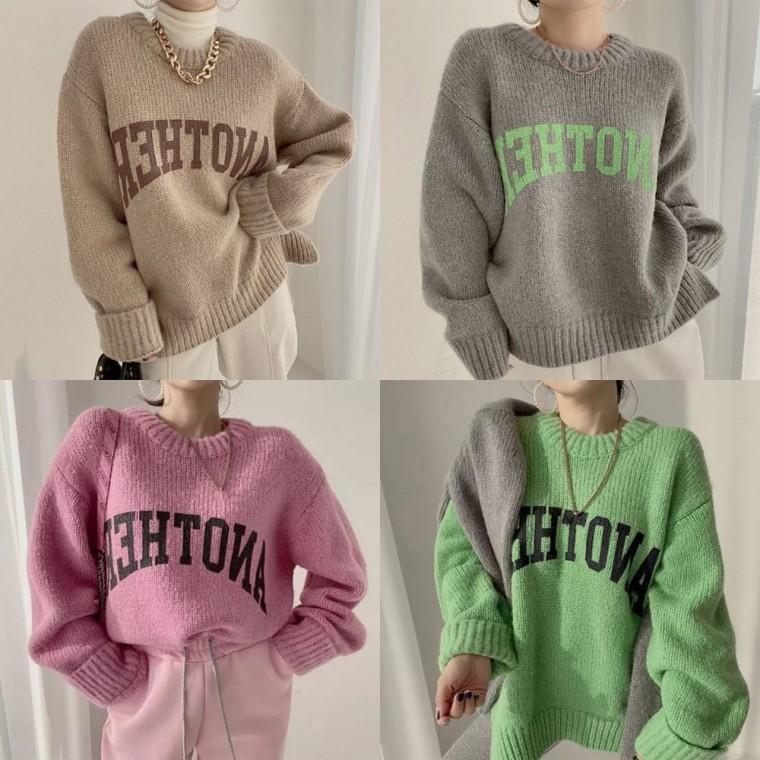 상의 겨울 포근한 니트 라운드넥 맨투맨 여자 오버핏