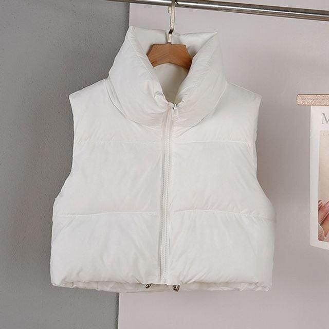 패딩 크롭 겨울 기장 조절 밑단 스트링 조끼 여자 숏