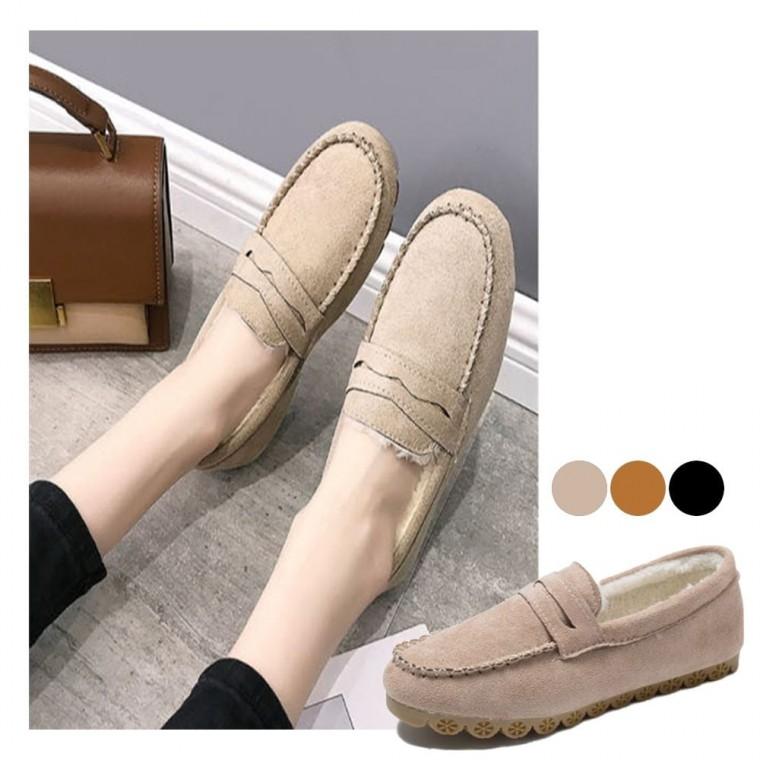 스웨이드 방한 여자 모카신 겨울 털신 로퍼 방한화