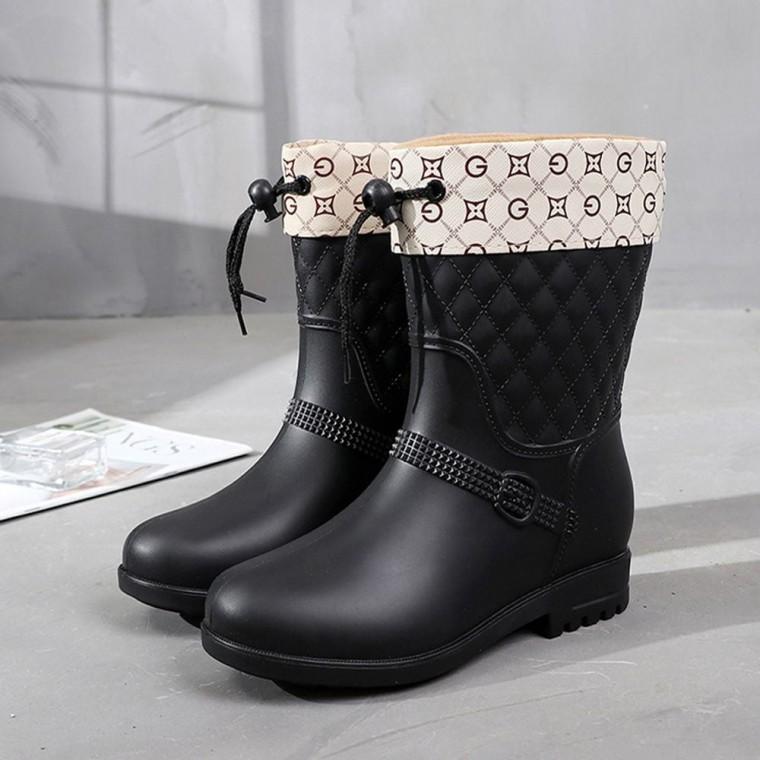 여자 패턴 방한화 기모 겨울 레인부츠 퀼팅 방수 장화