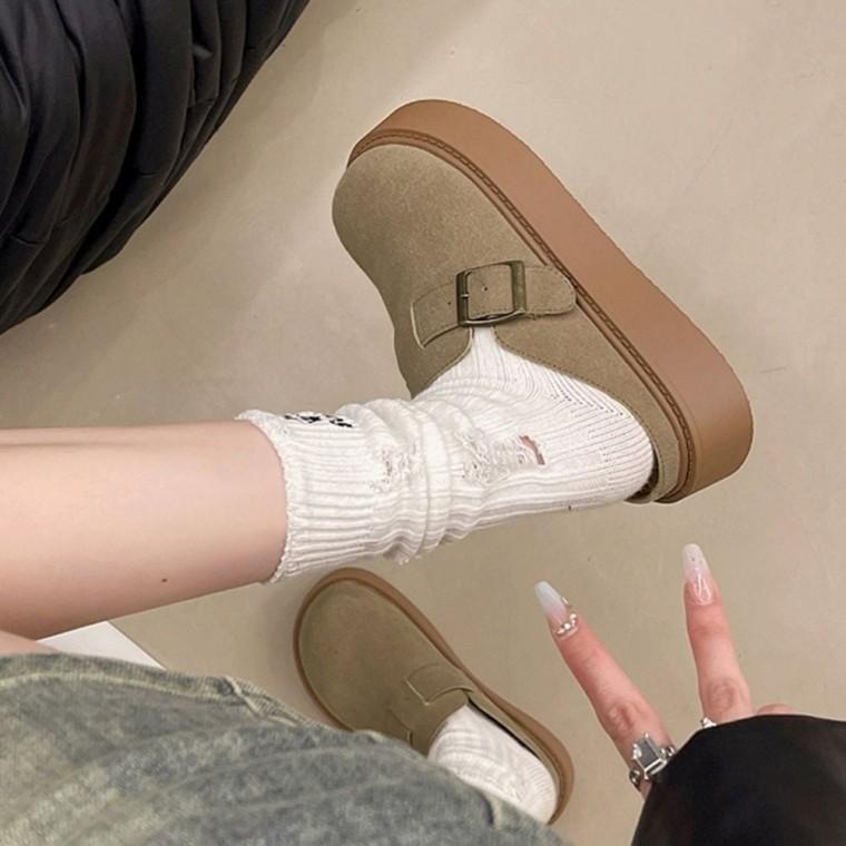 여자 버클 통굽 블로퍼 겨울슬리퍼 슬리퍼 스웨이드