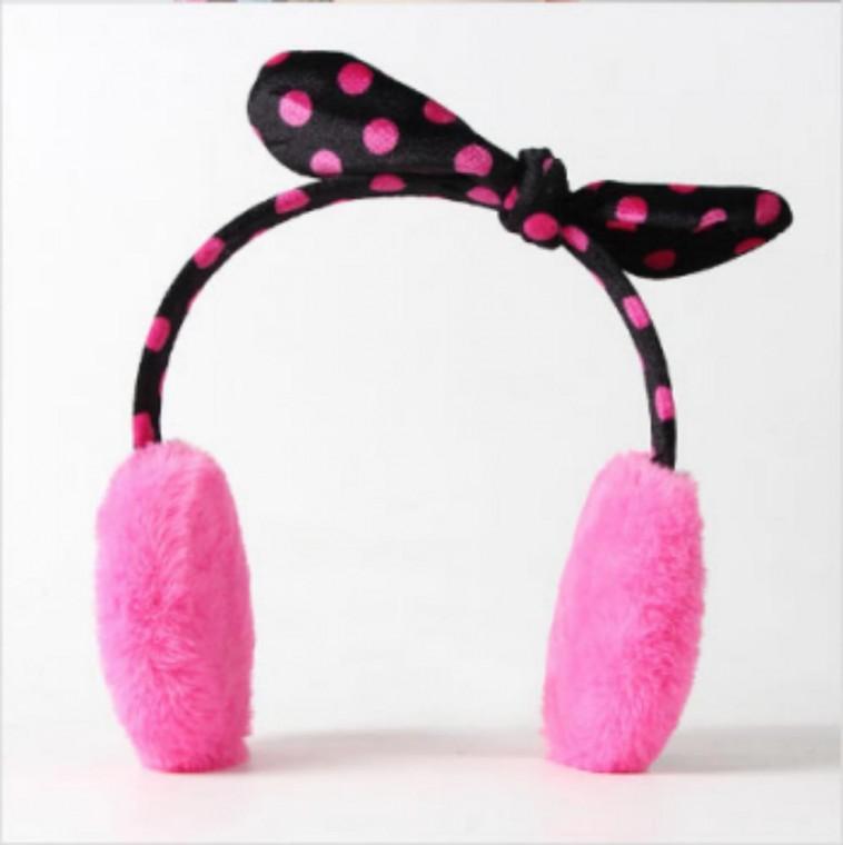 귀돌이 귀마개 털귀마개 리본 방한 헤어밴드 (핑크) 겨울 도트