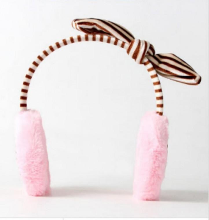 털귀마개 귀마개 방한 (핑크) 겨울 헤어밴드 리본 스트라이프