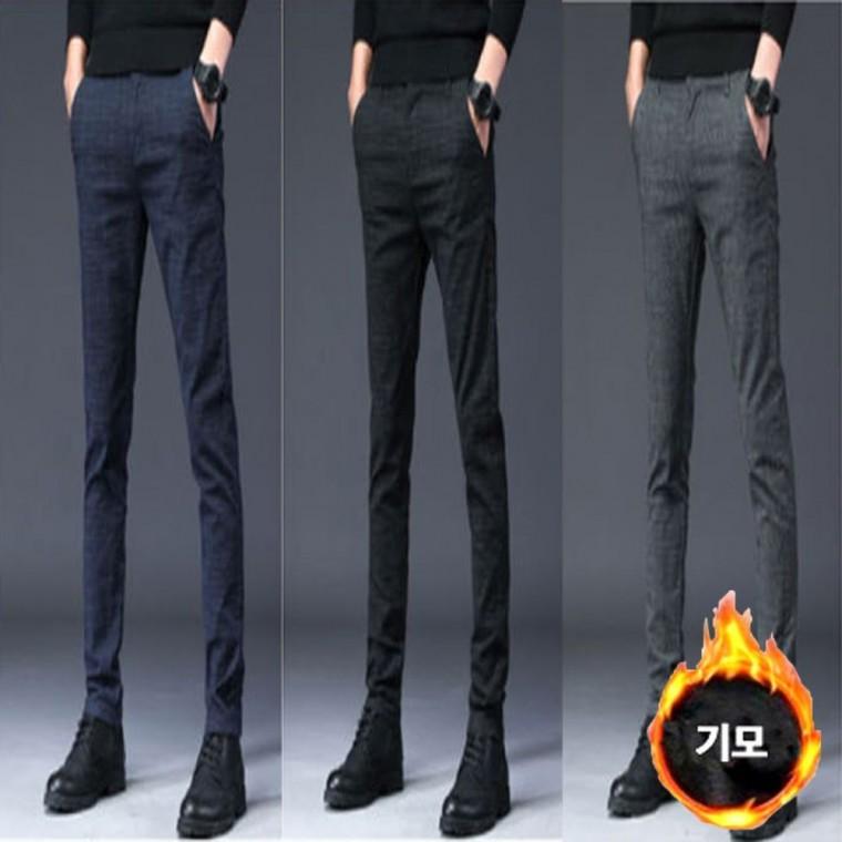 남자 출근 두꺼운 슬랙스 팬츠 겨울 기모바지 캐주얼