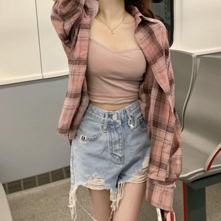 겨울 남방 여리여리 가을 여자 체크셔츠 핑크 페미닌