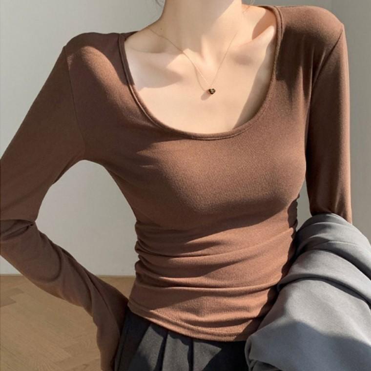 여자 소프트 겨울 3컬러 티셔츠 기모 u넥 긴팔 말랑 포근 이너티