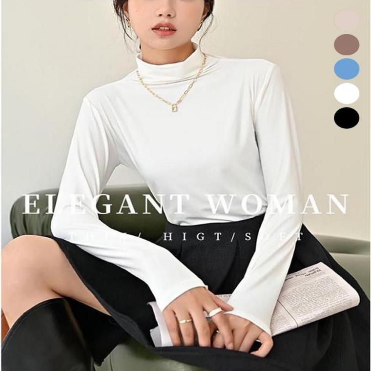 여자 데일리 반목 레이어드 겨울 하프넥 폴라 티셔츠