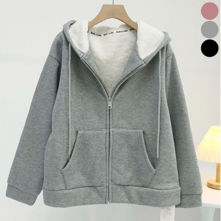 여자 뽀글 겨울 안감 점퍼 데일리 기모 후드 집업