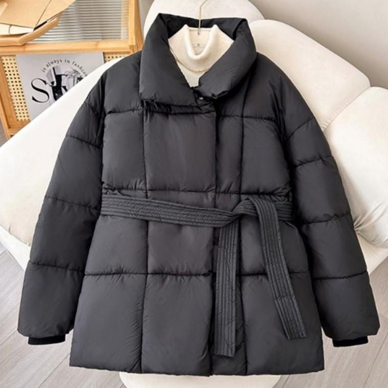 아우터 슬림 여자 여자스러운 허리벨트 패딩 숏 겨울