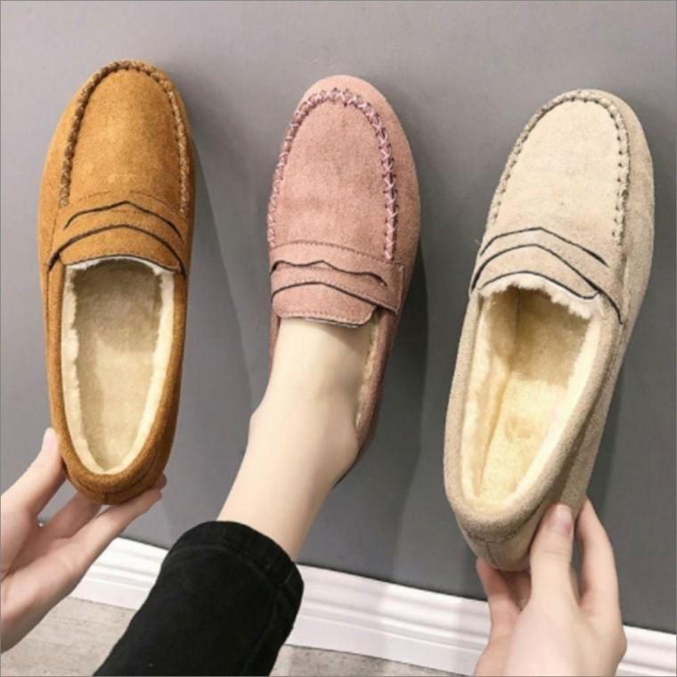 여성 퍼안감 모카신 털단화 방한 로퍼 겨울신발 3색
