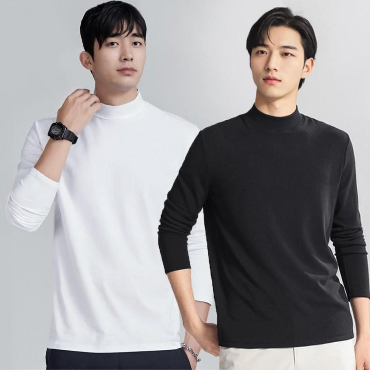 남자 얇은 반목티 가을 겨울 반폴라 무지 기본 면티셔츠 레이어드티