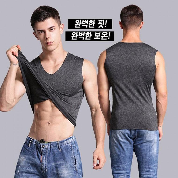 겨울 남자 무지 V넥 기모나시
