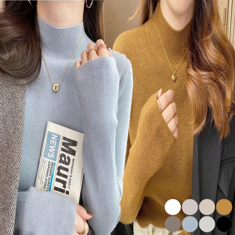 티셔츠 여자 긴팔 니트 하프넥 반목티 겨울 폴라 이너