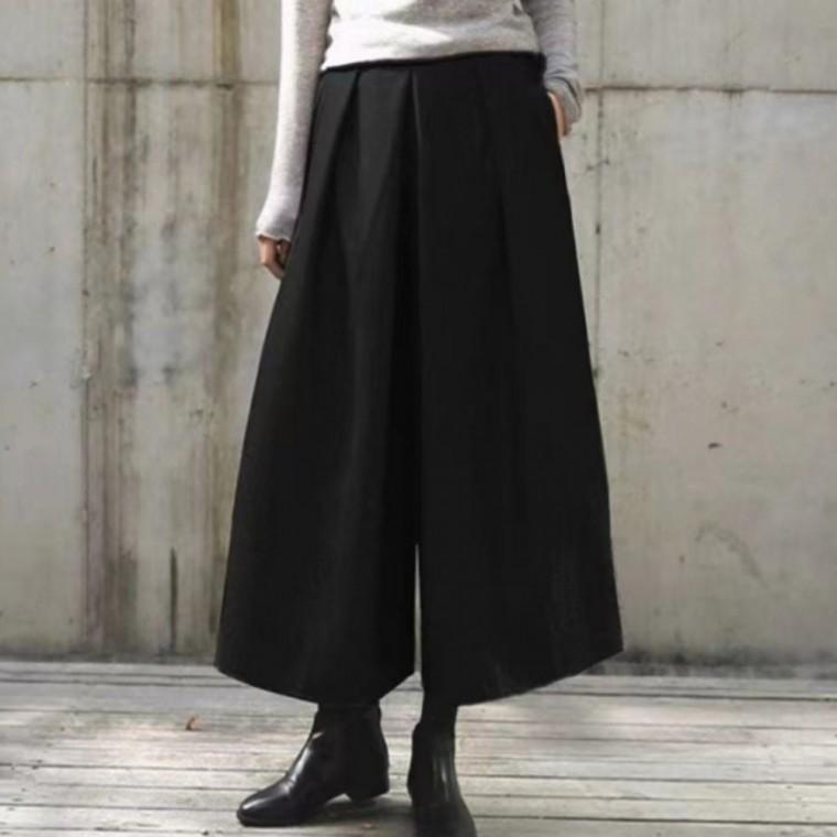 여자 치마바지 밴딩 겨울 따뜻한 와이드팬츠 9부 모직