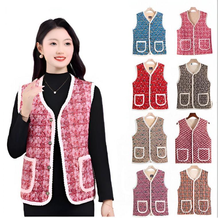 할머니조끼 겨울 꽃무늬 중년 촌캉스 기모 누빔재킷