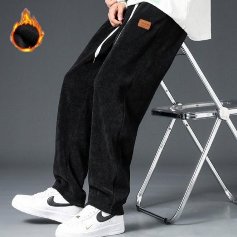 골지 바지 겨울 현장 일복 일자핏 밴딩 남성 기모 편안한 한파 방한 허리 기모 밴딩