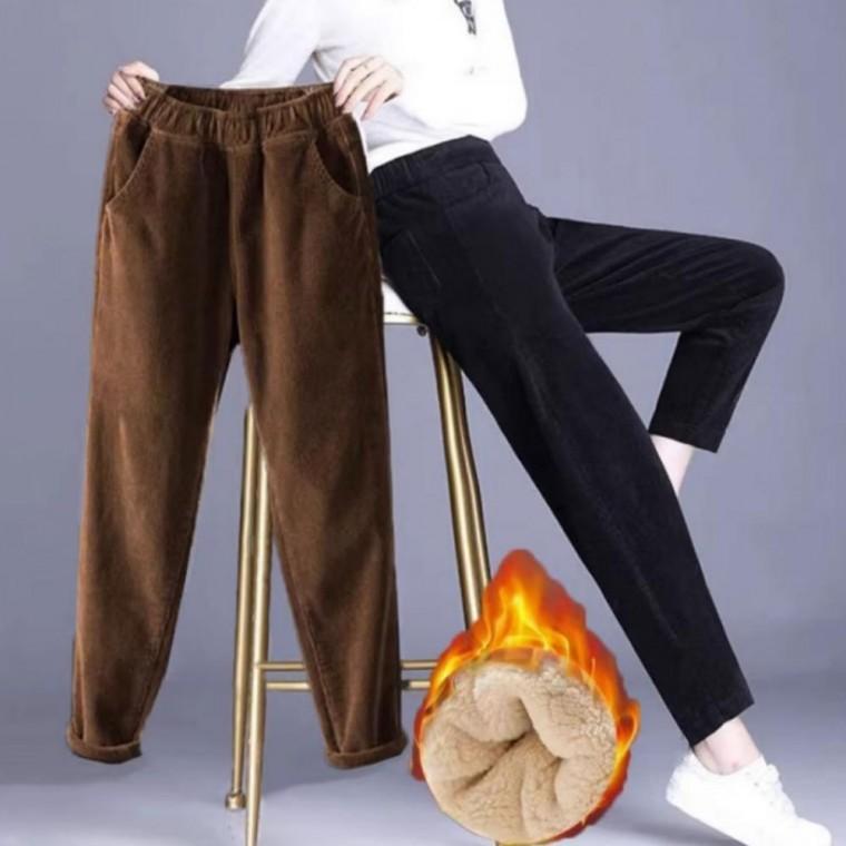 일복 현장 9부 스타일 방한 여자 기모 바지 한파 기모 하이웨스트 골덴 겨울 외출