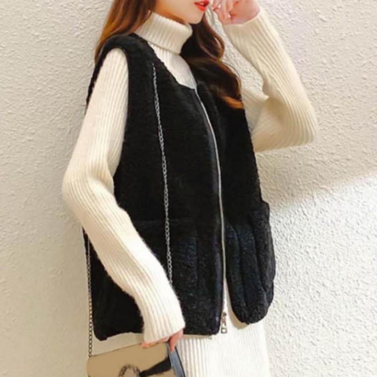 따뜻한 뽀글이조끼 여성 양털조끼 겨울 포근 2컬러