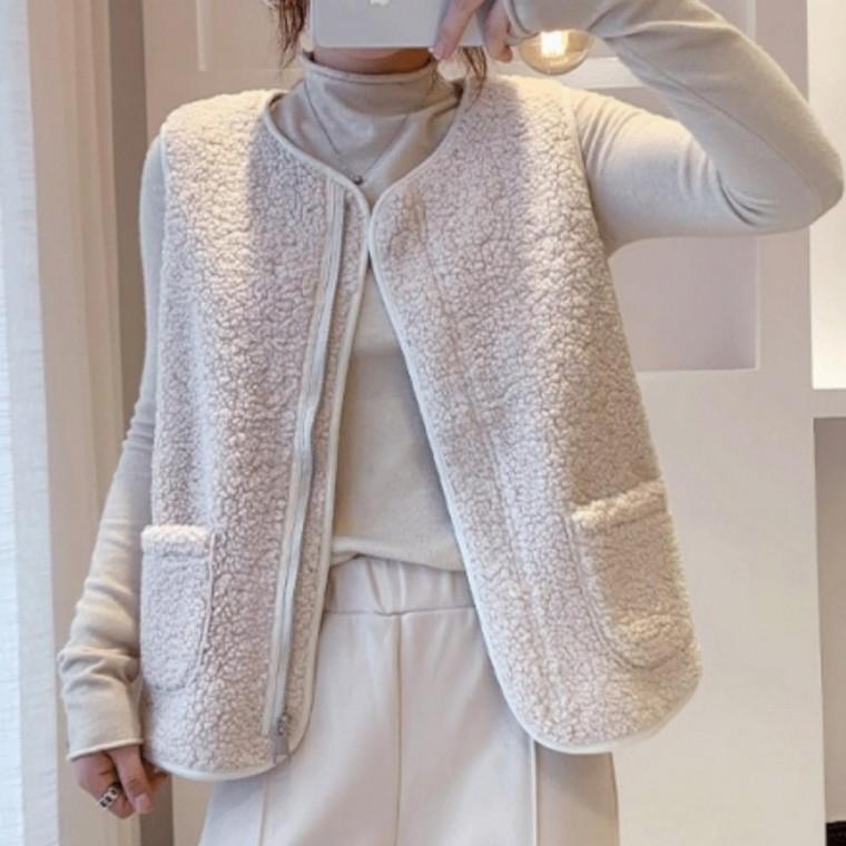 뽀글이조끼 수면 베스트 뽀글이 지업 후리스 엄마조끼 점퍼 후리스 여성 숏 겨울조끼 옷 조끼 집업 양털