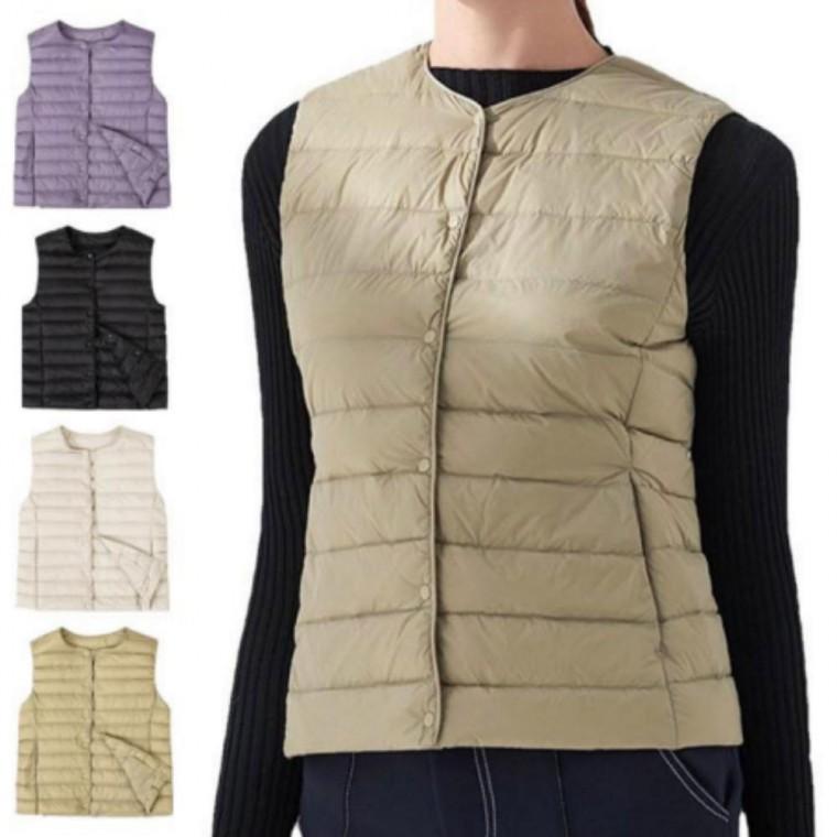똑딱이단추 경량 파우치포함 패딩조끼 슬림핏 여성 겨울 야외활동 늦가을 조끼패딩