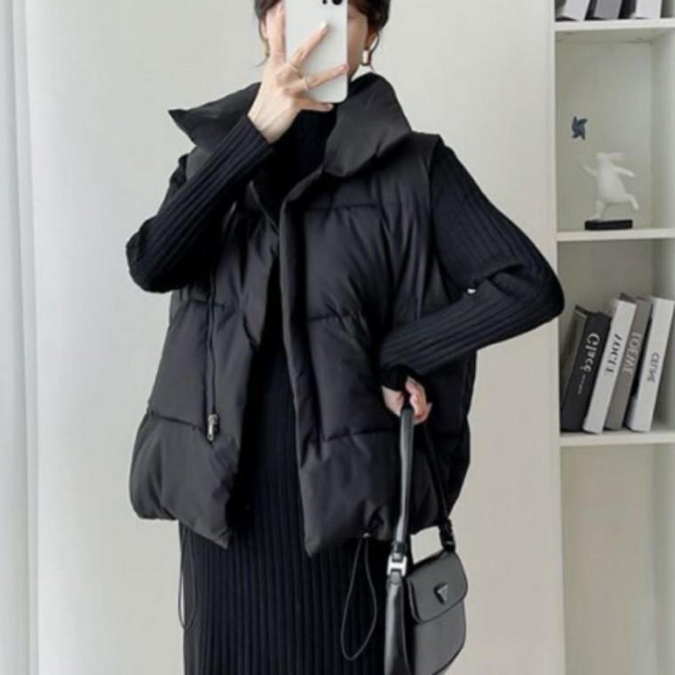 겨울 여성 패딩조끼 루즈핏 2컬러 데일리룩 하이넥