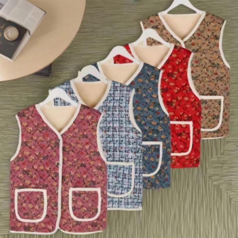 뽀글이 누빔 엄마조끼 양털 김장조끼 꽃무늬 할머니조끼 겨울 융털 촌캉스 꽃무늬조끼 기모